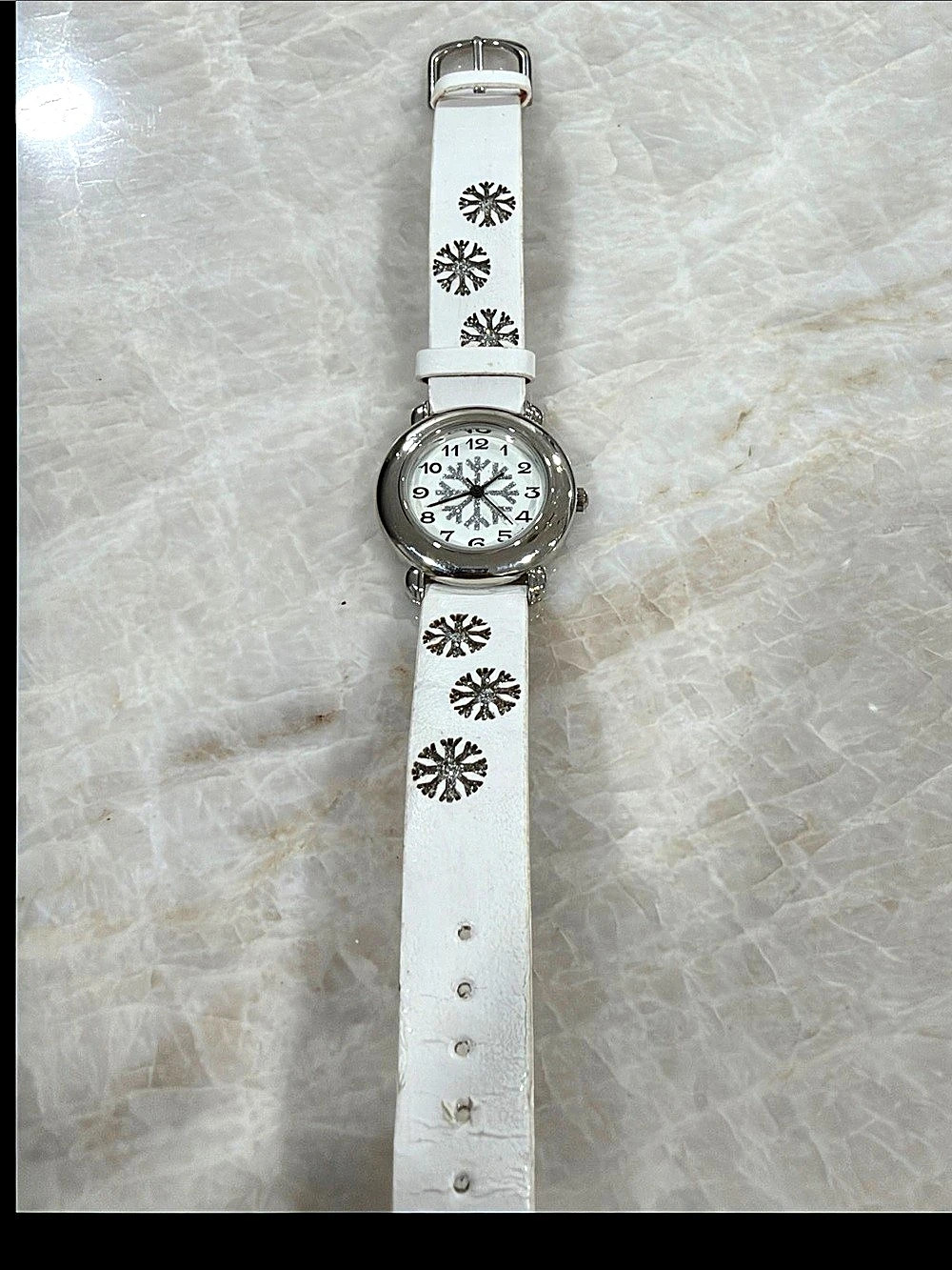 White Silver-Tone Snow Flake Strap